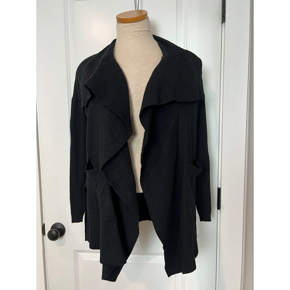WITCHERY WATERFALL AUSTRALIAN MERINO WOOL KNIT CARDIGAN IN BLACK SZ MEDIUM